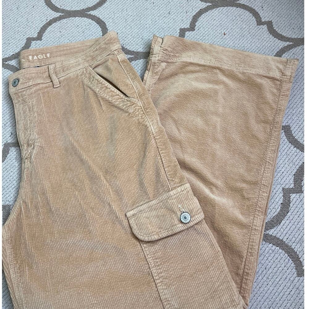 American Eagle Super High Rise Baggy Wide Leg Cargo Corduroy Pants Size 14 Short